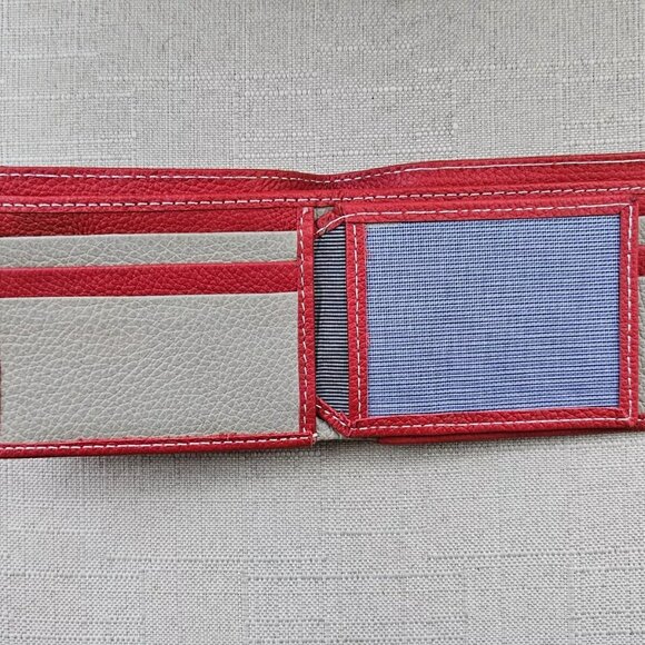 Leather Wallet Dual Color Bifold Purse Red/Tan Card Holder Handmade Handmade - Picture 3 of 11